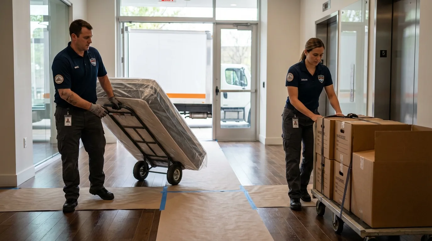 Professional apartment movers loading elevator in Wiley Ford, WV